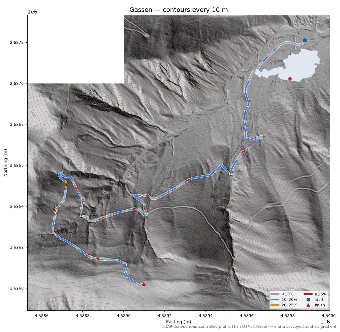 Gassen LiDAR hillshade map with contours