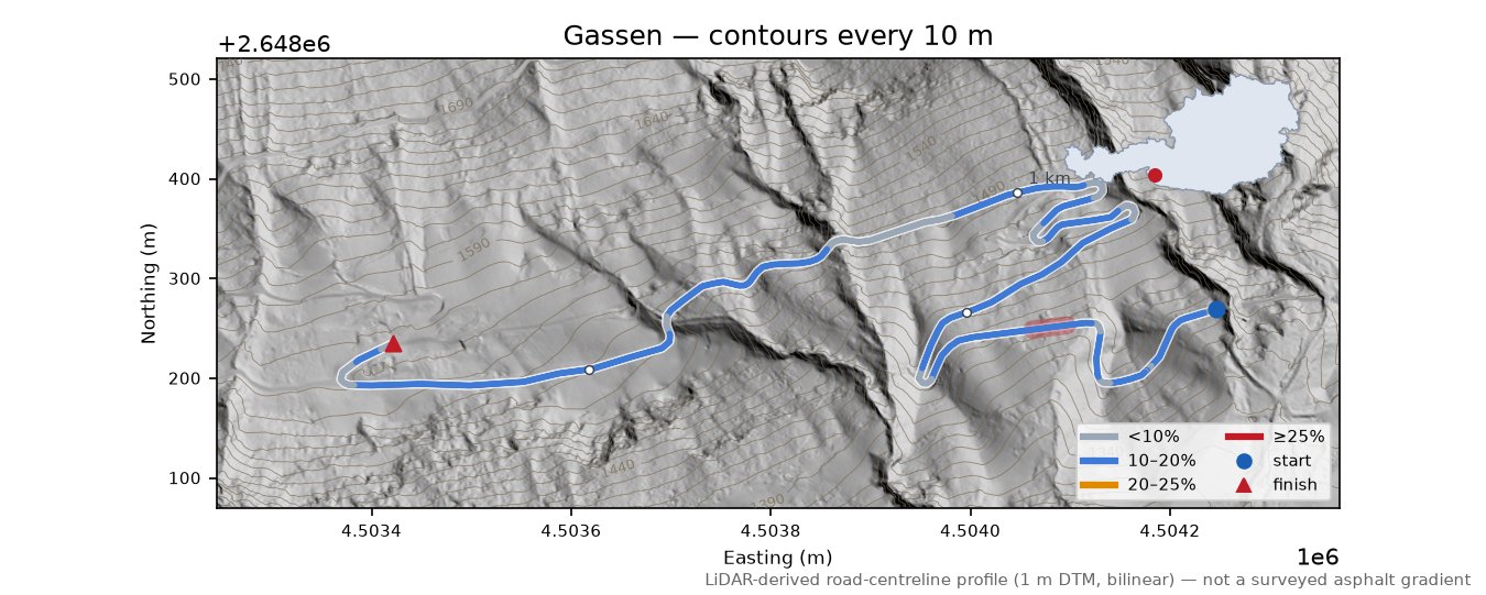 Gassen LiDAR hillshade map with contours