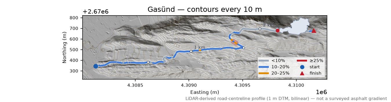 Gasünd LiDAR hillshade map with contours