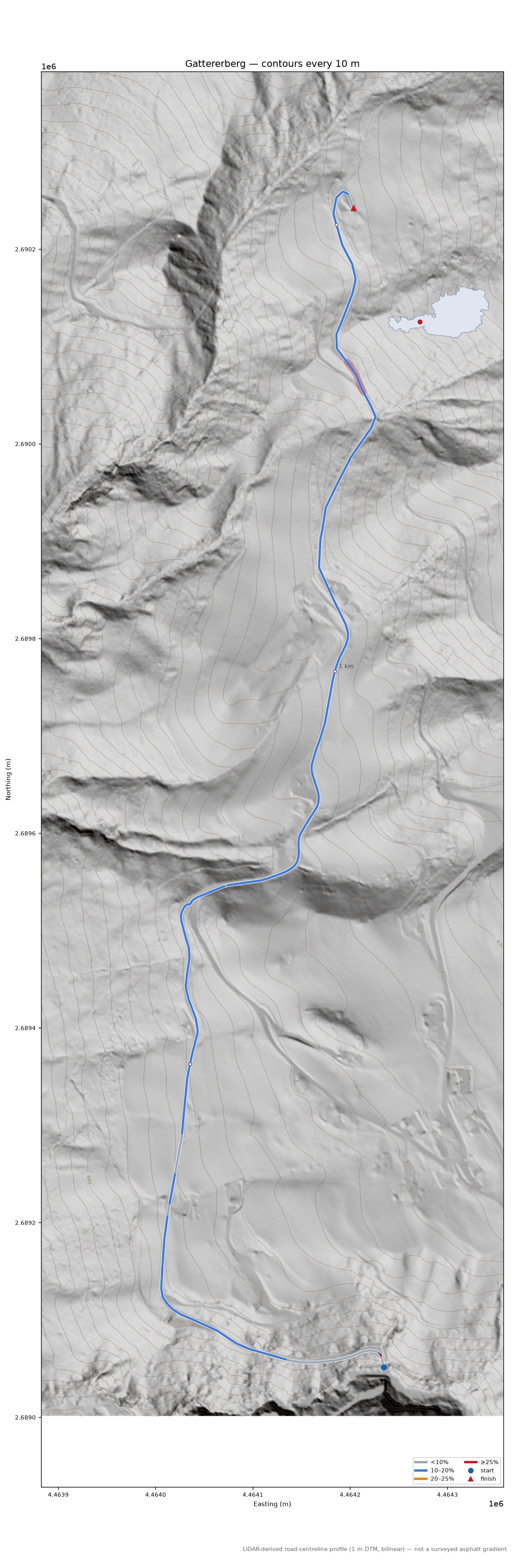 Gattererberg LiDAR hillshade map with contours