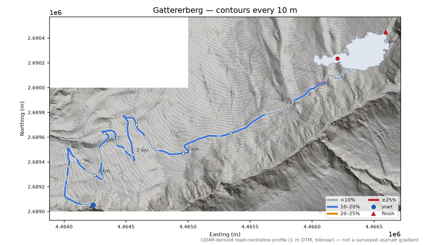 Gattererberg LiDAR hillshade map with contours