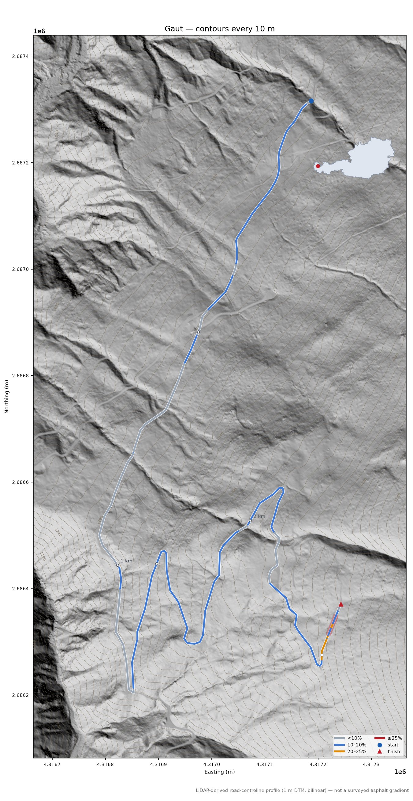 Gaut LiDAR hillshade map with contours