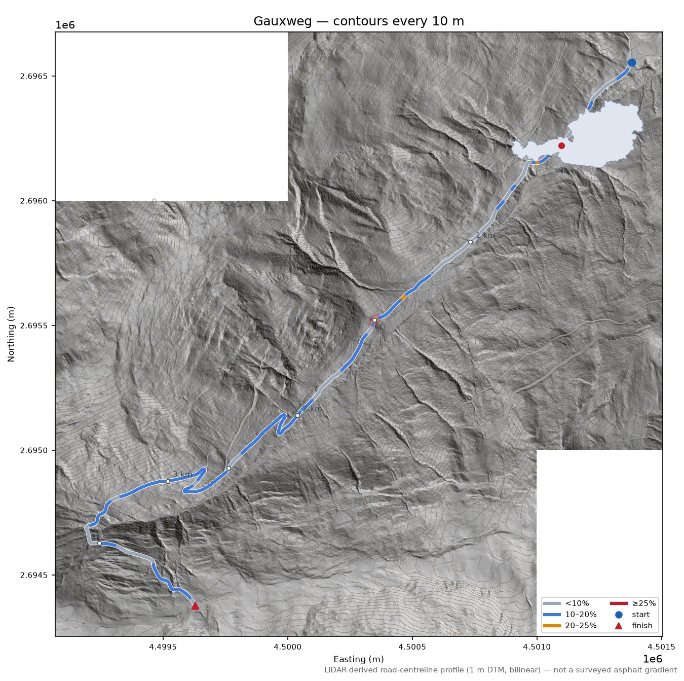 Gauxweg LiDAR hillshade map with contours
