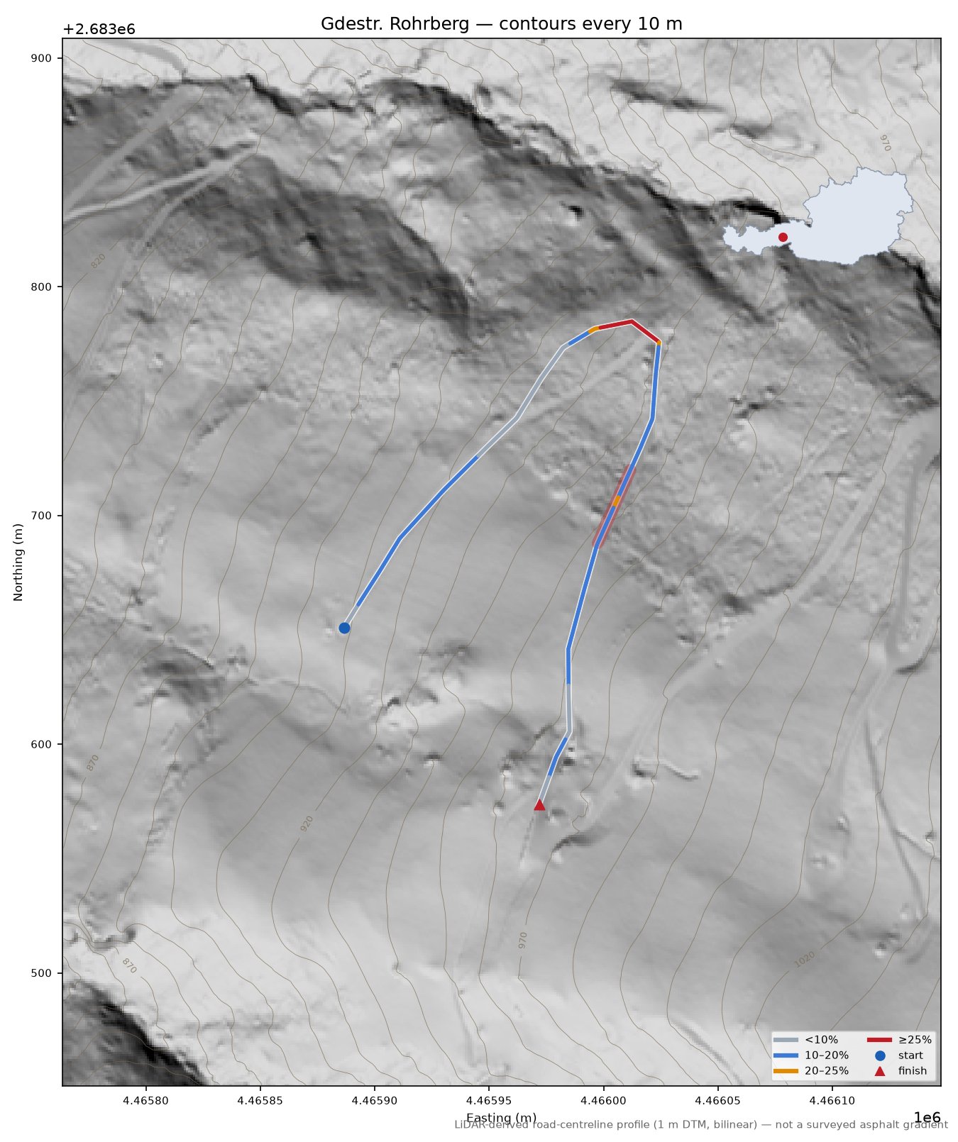 Gdestr. Rohrberg LiDAR hillshade map with contours