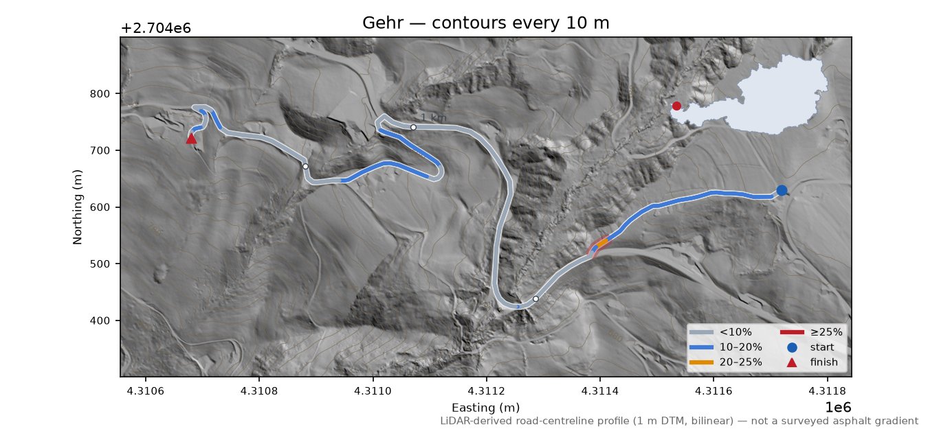 Gehr LiDAR hillshade map with contours