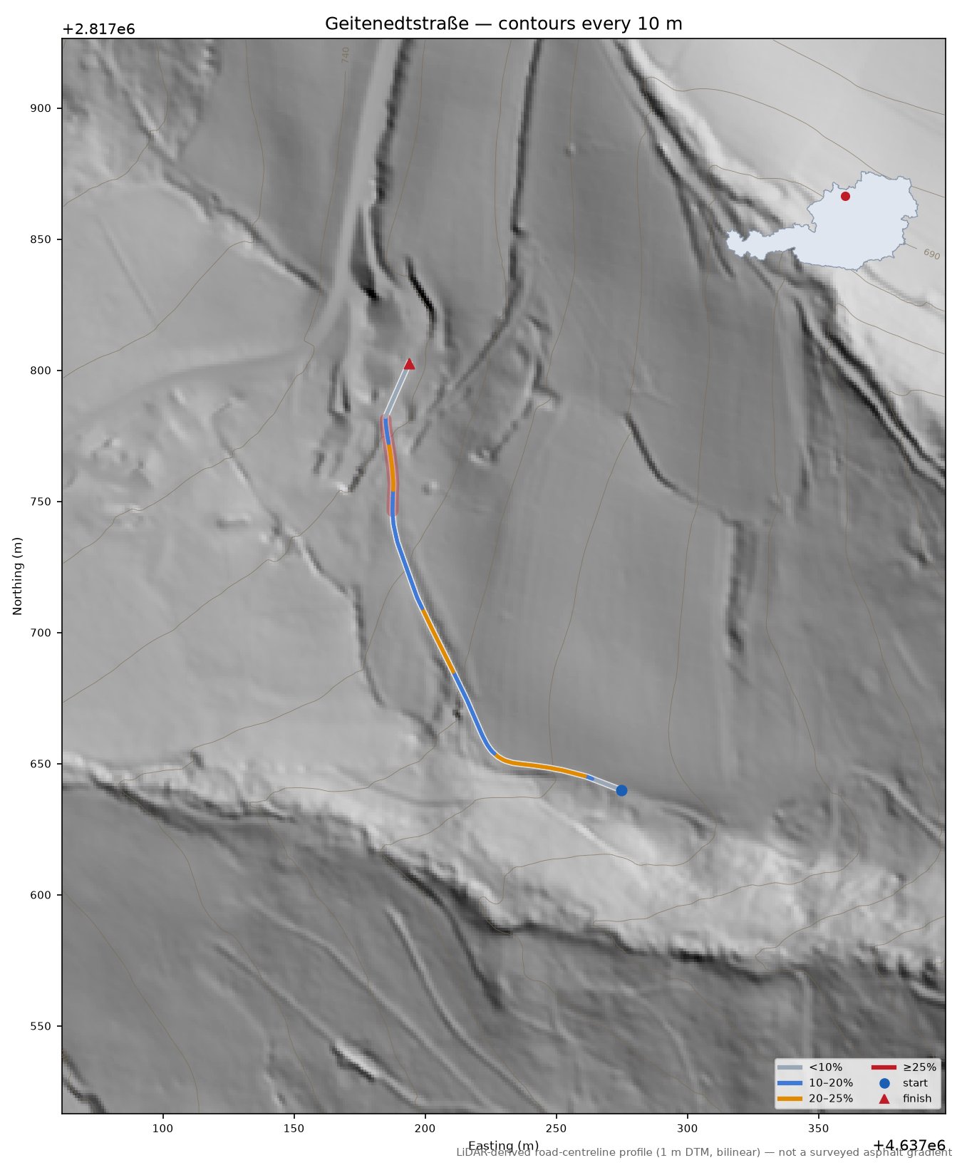 Geitenedtstraße LiDAR hillshade map with contours