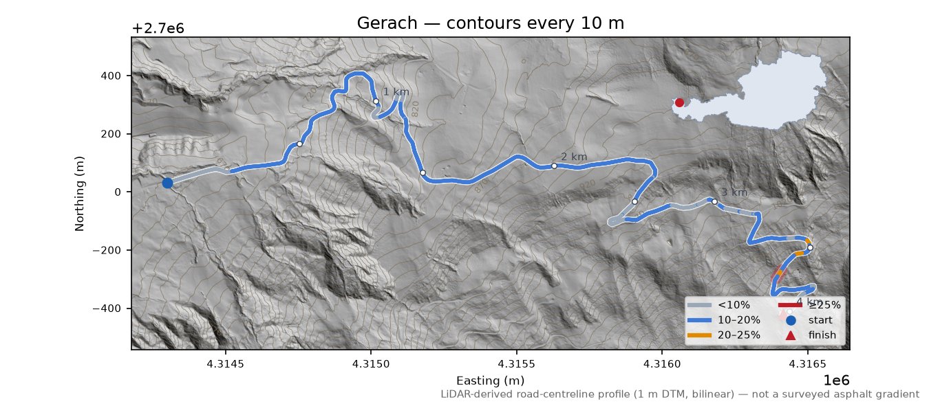 Gerach LiDAR hillshade map with contours