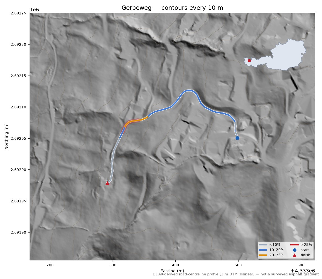Gerbeweg LiDAR hillshade map with contours