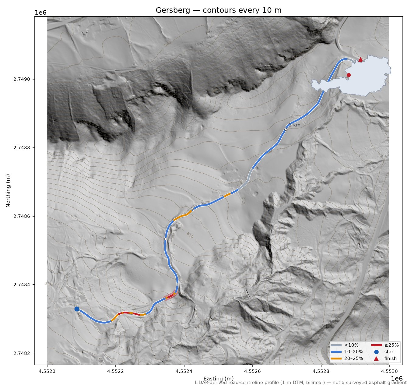 Gersberg LiDAR hillshade map with contours