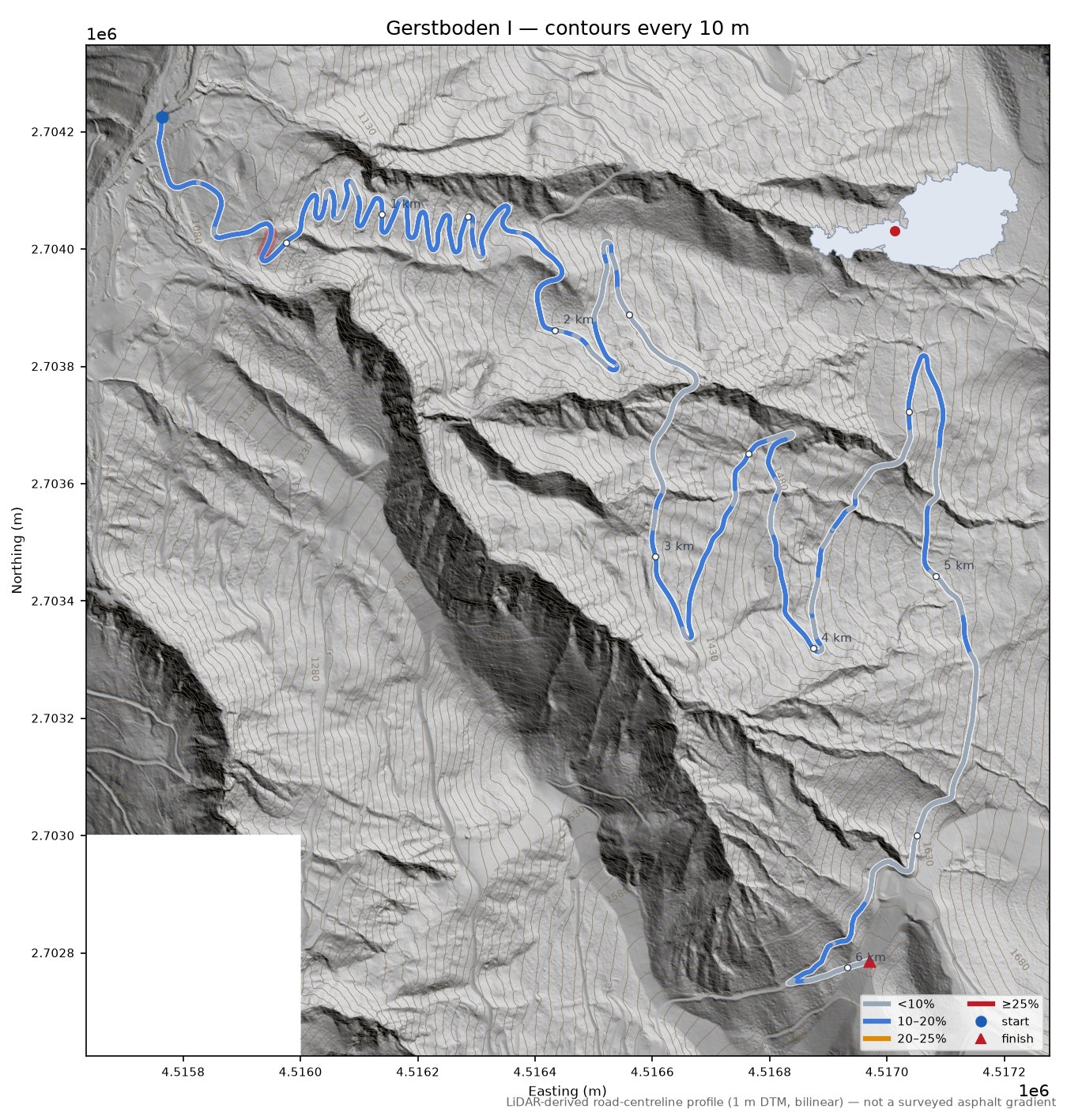 Gerstboden I LiDAR hillshade map with contours
