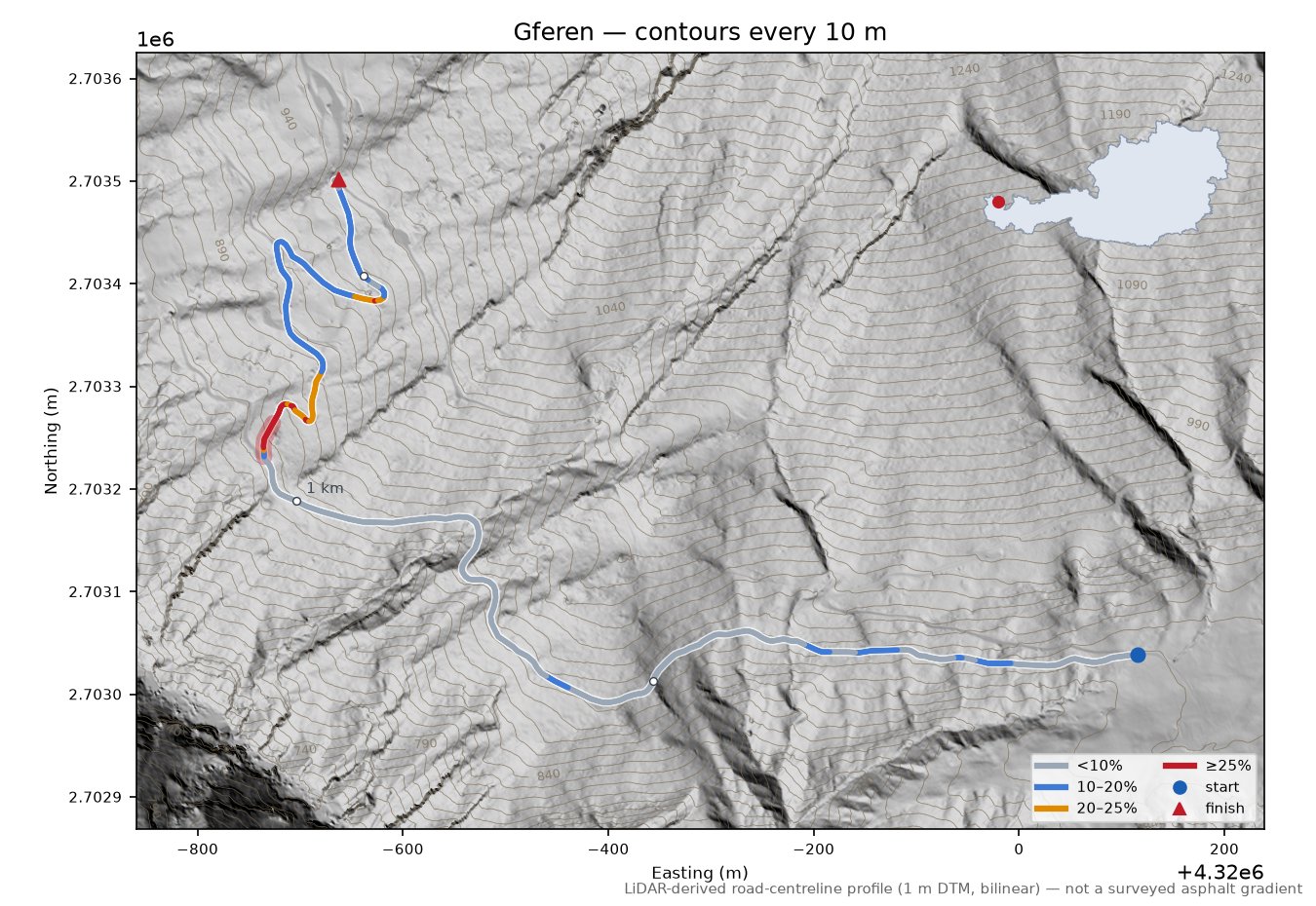 Gferen LiDAR hillshade map with contours