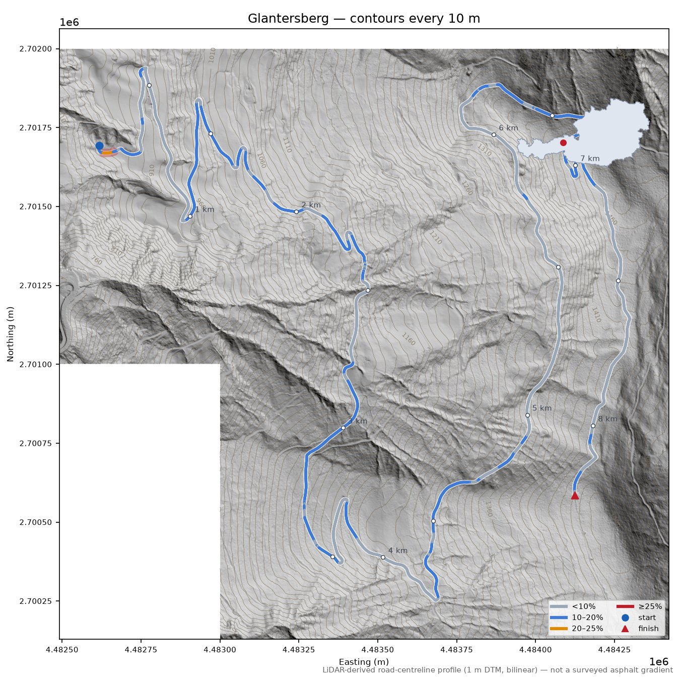 Glantersberg LiDAR hillshade map with contours