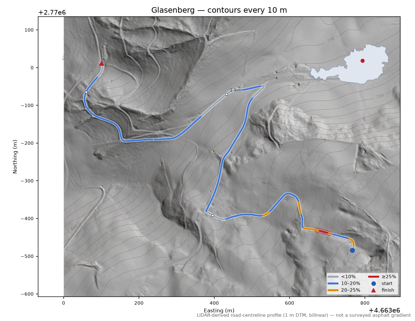 Glasenberg LiDAR hillshade map with contours