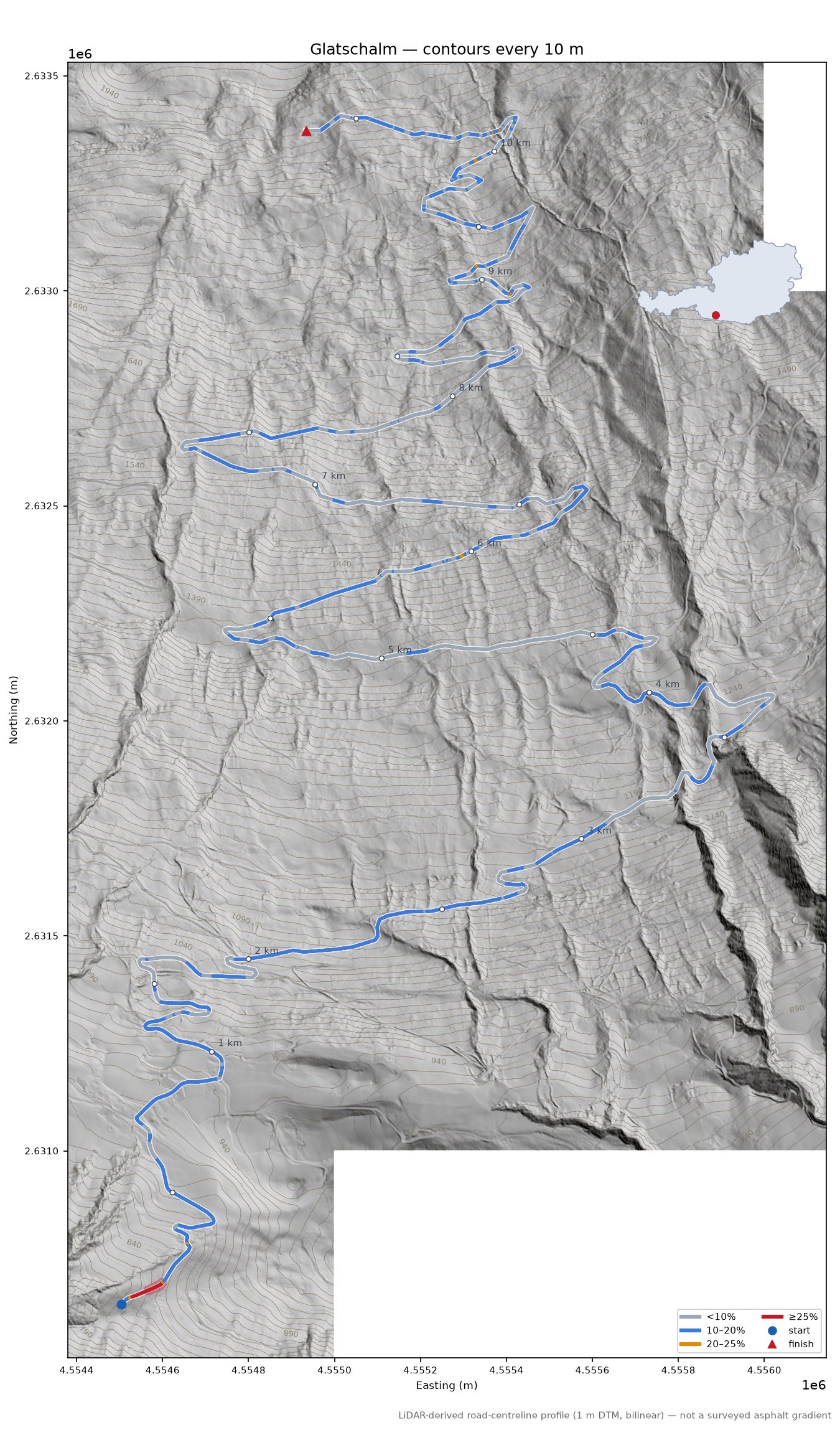 Glatschalm LiDAR hillshade map with contours