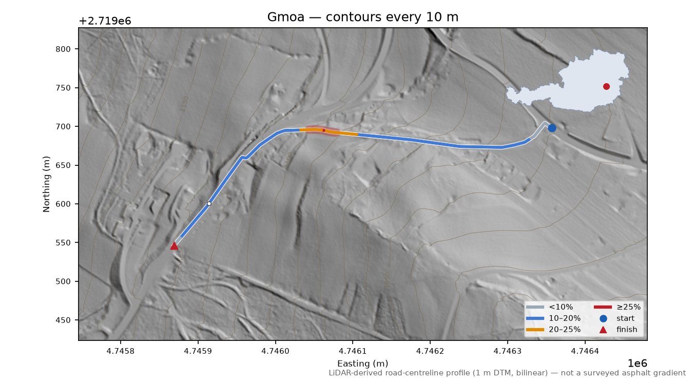 Gmoa LiDAR hillshade map with contours