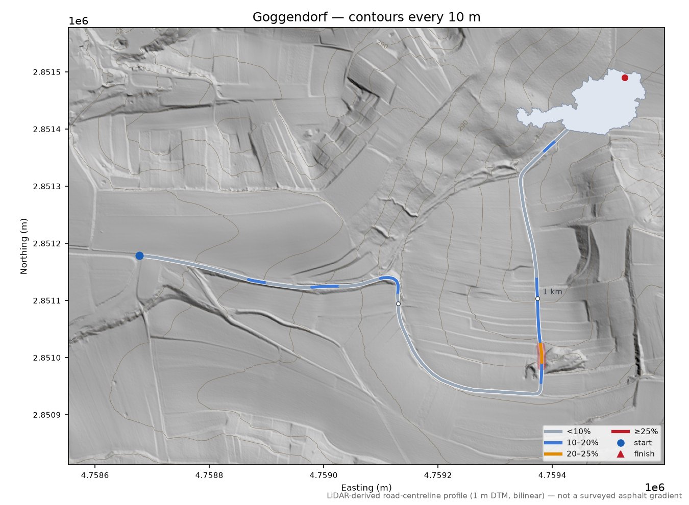 Goggendorf LiDAR hillshade map with contours