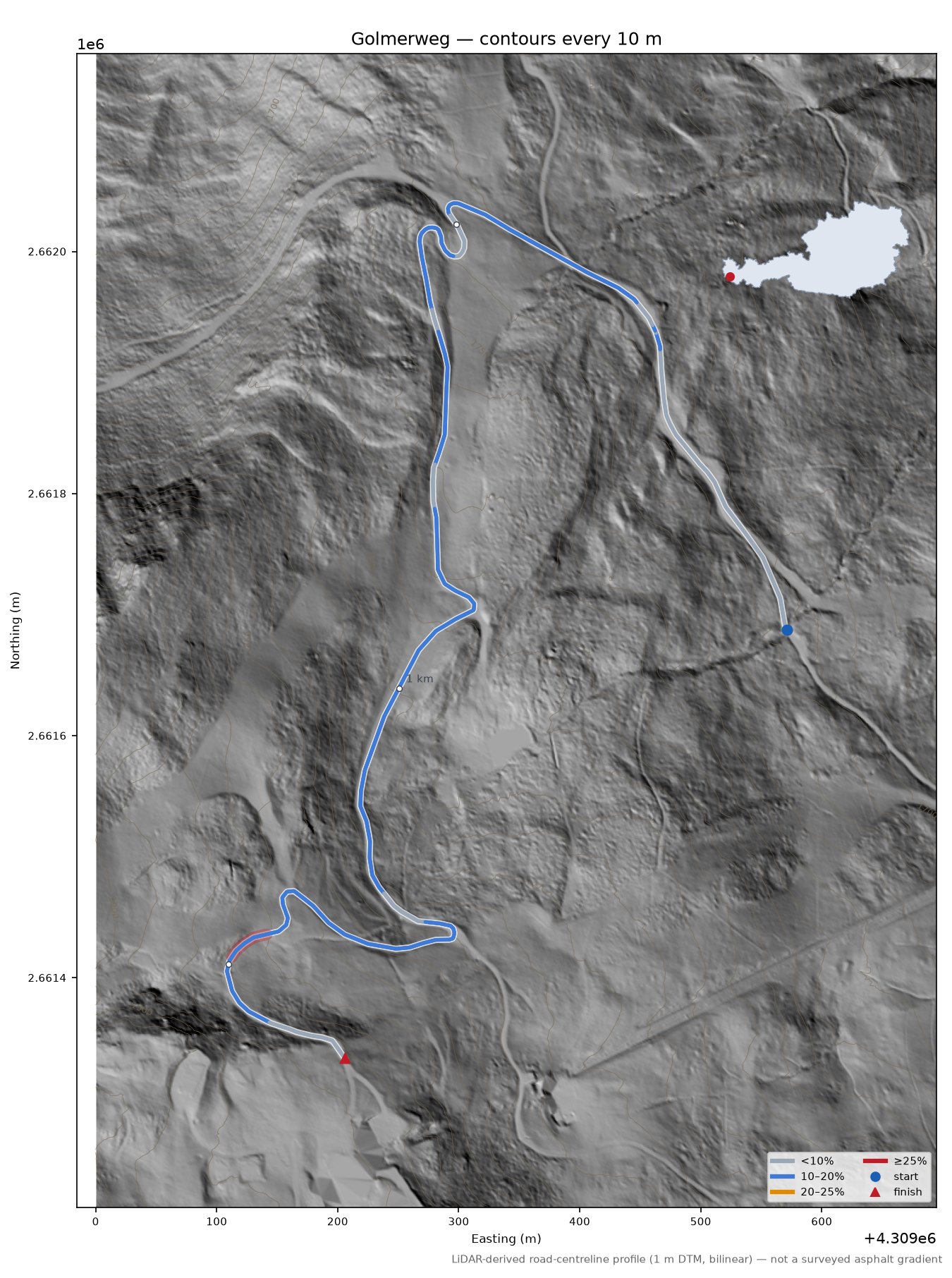 Golmerweg LiDAR hillshade map with contours