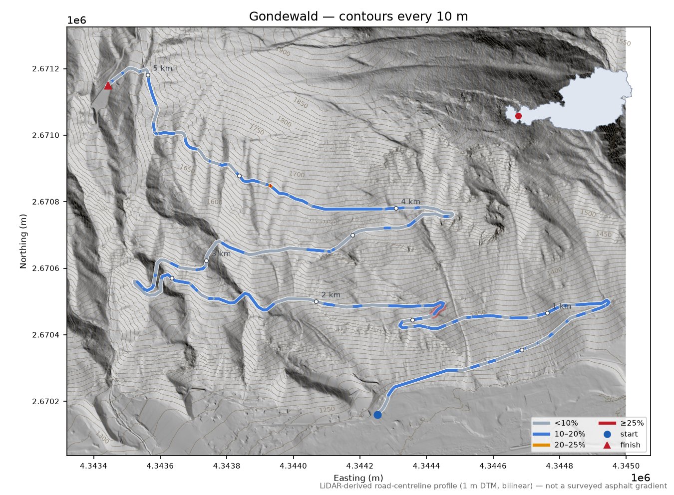 Gondewald LiDAR hillshade map with contours