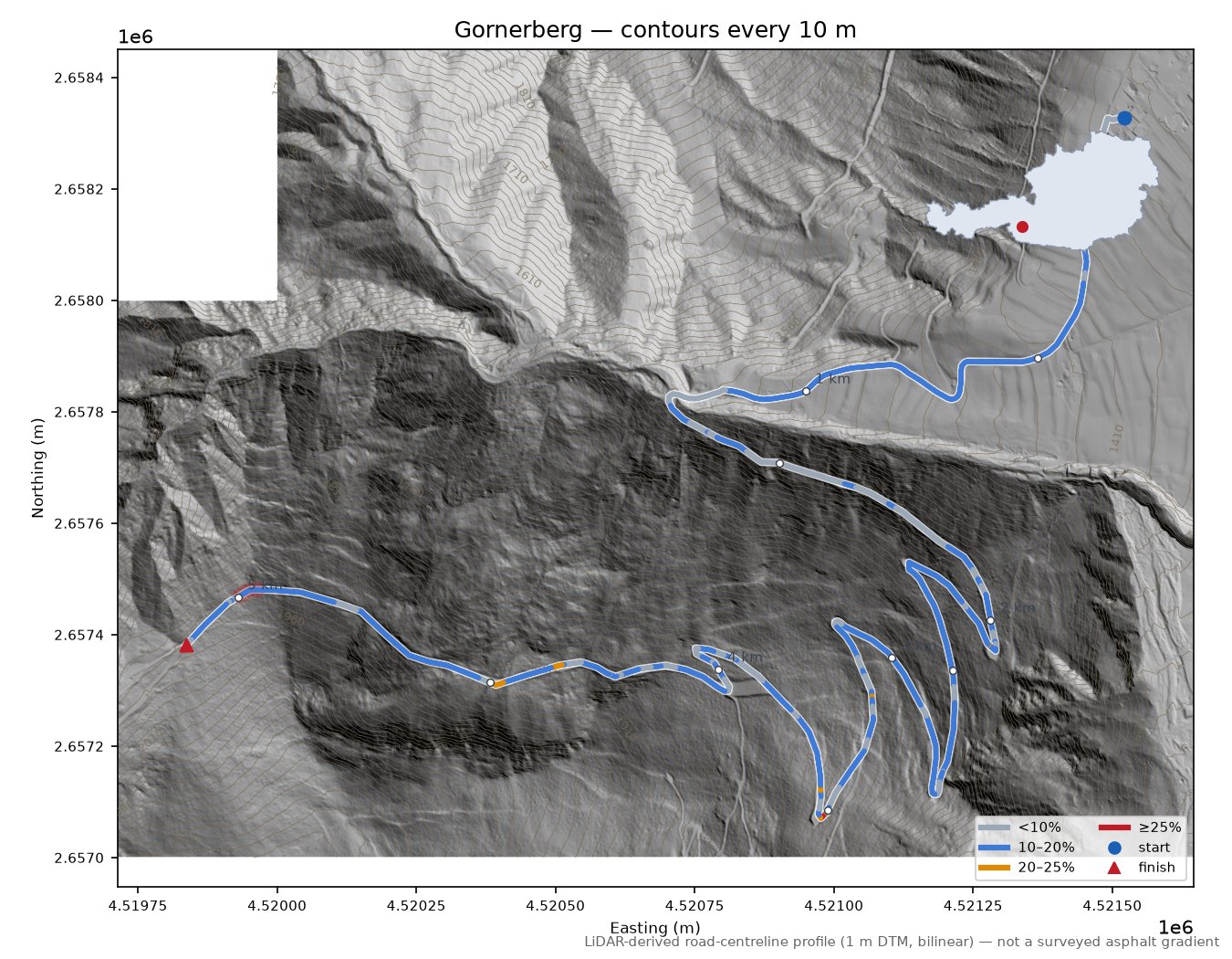 Gornerberg LiDAR hillshade map with contours