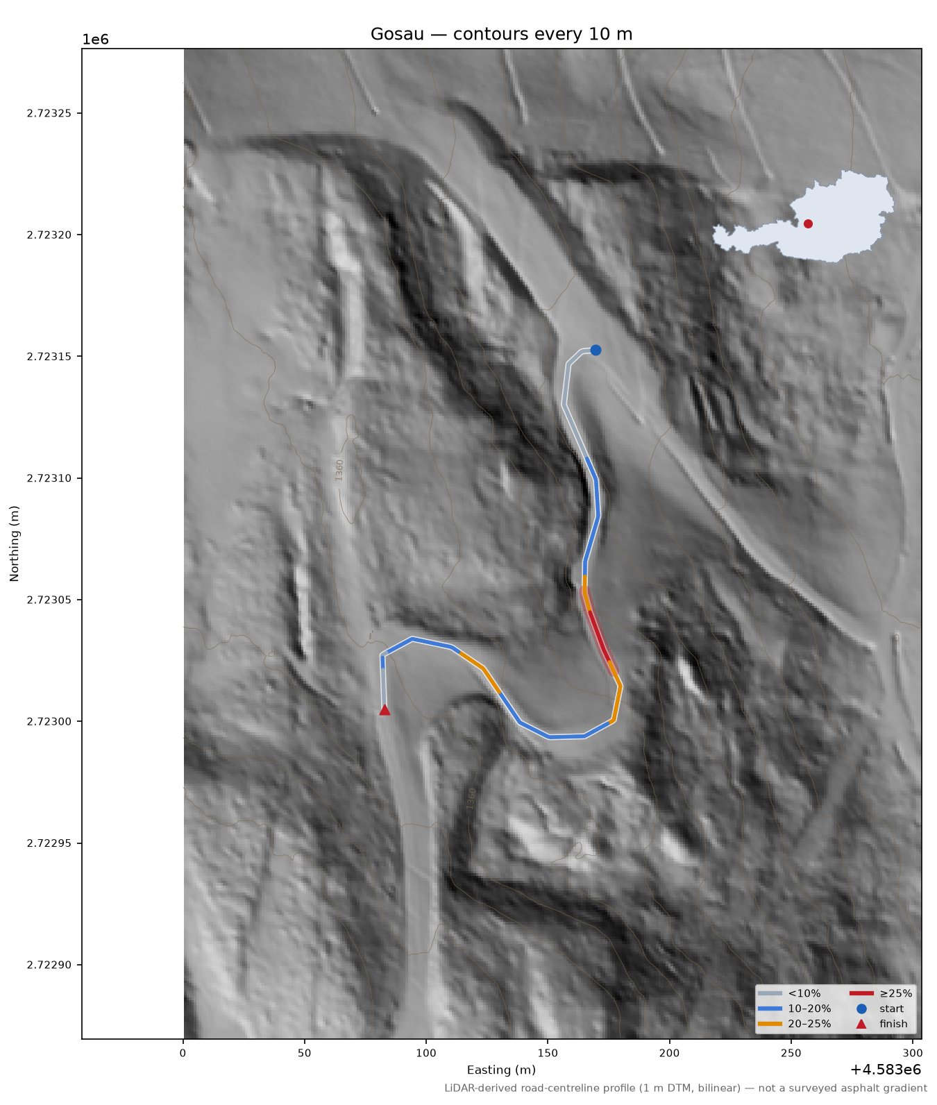 Gosau LiDAR hillshade map with contours