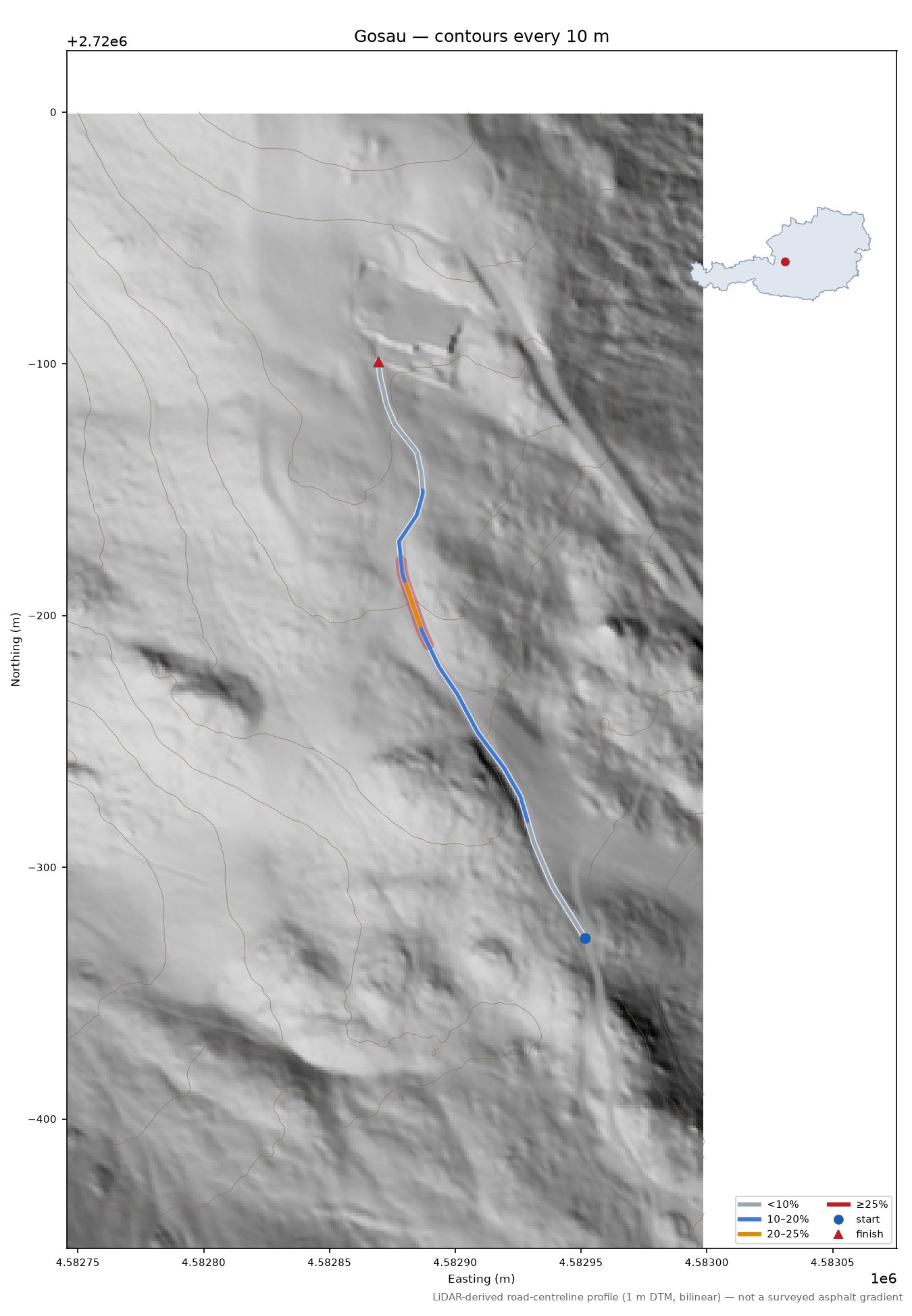 Gosau LiDAR hillshade map with contours