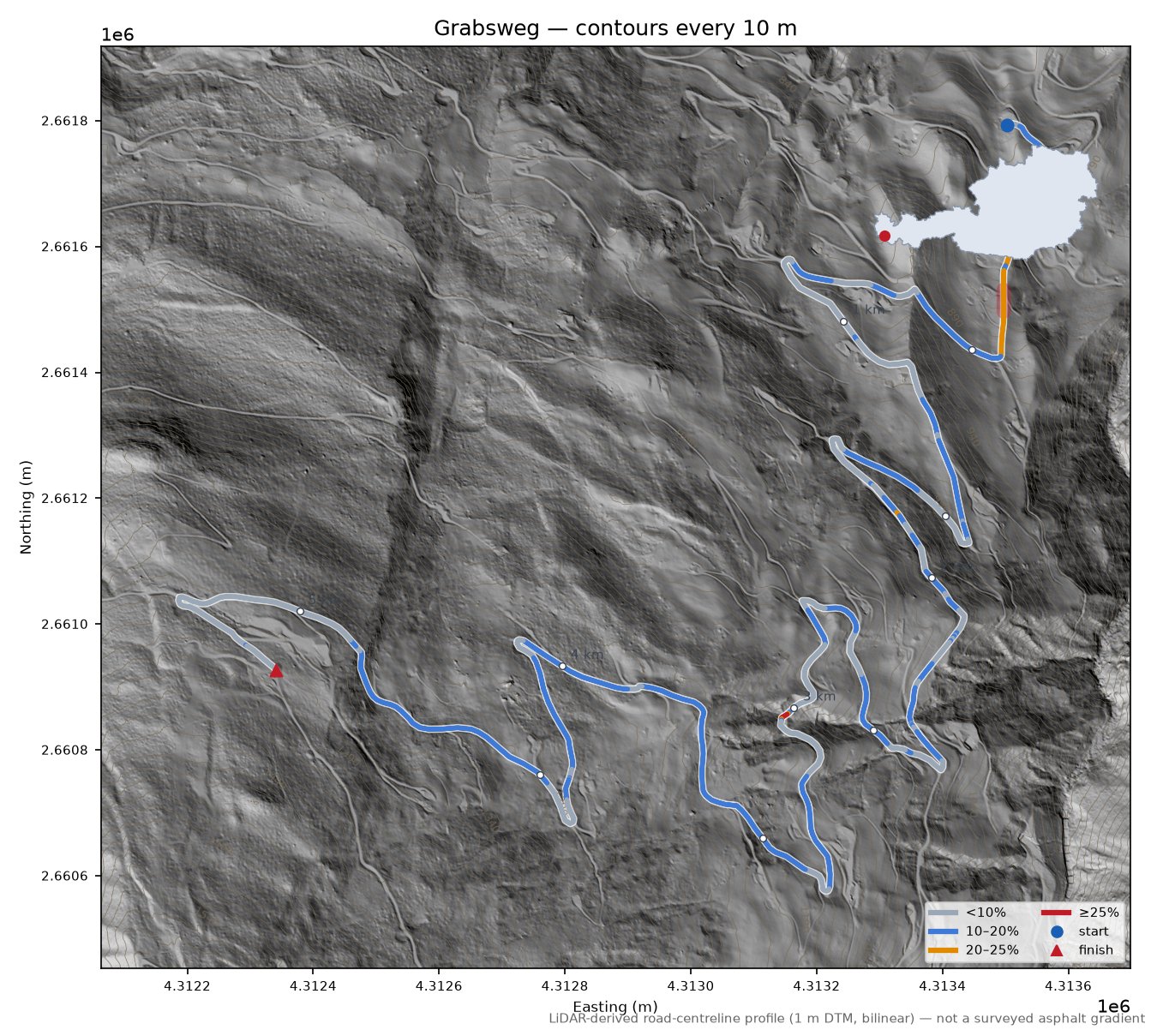 Grabsweg LiDAR hillshade map with contours