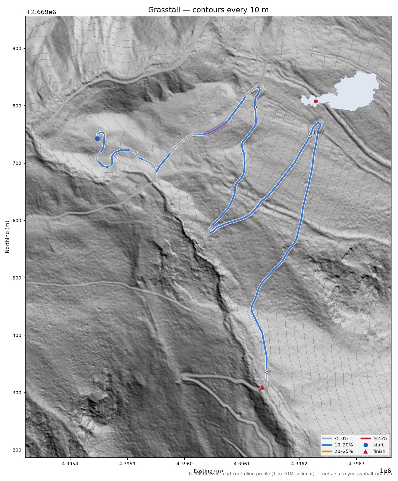 Grasstall LiDAR hillshade map with contours