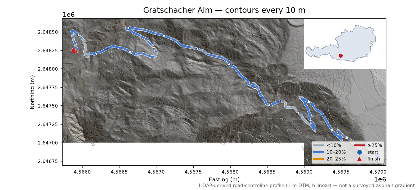 Gratschacher Alm LiDAR hillshade map with contours