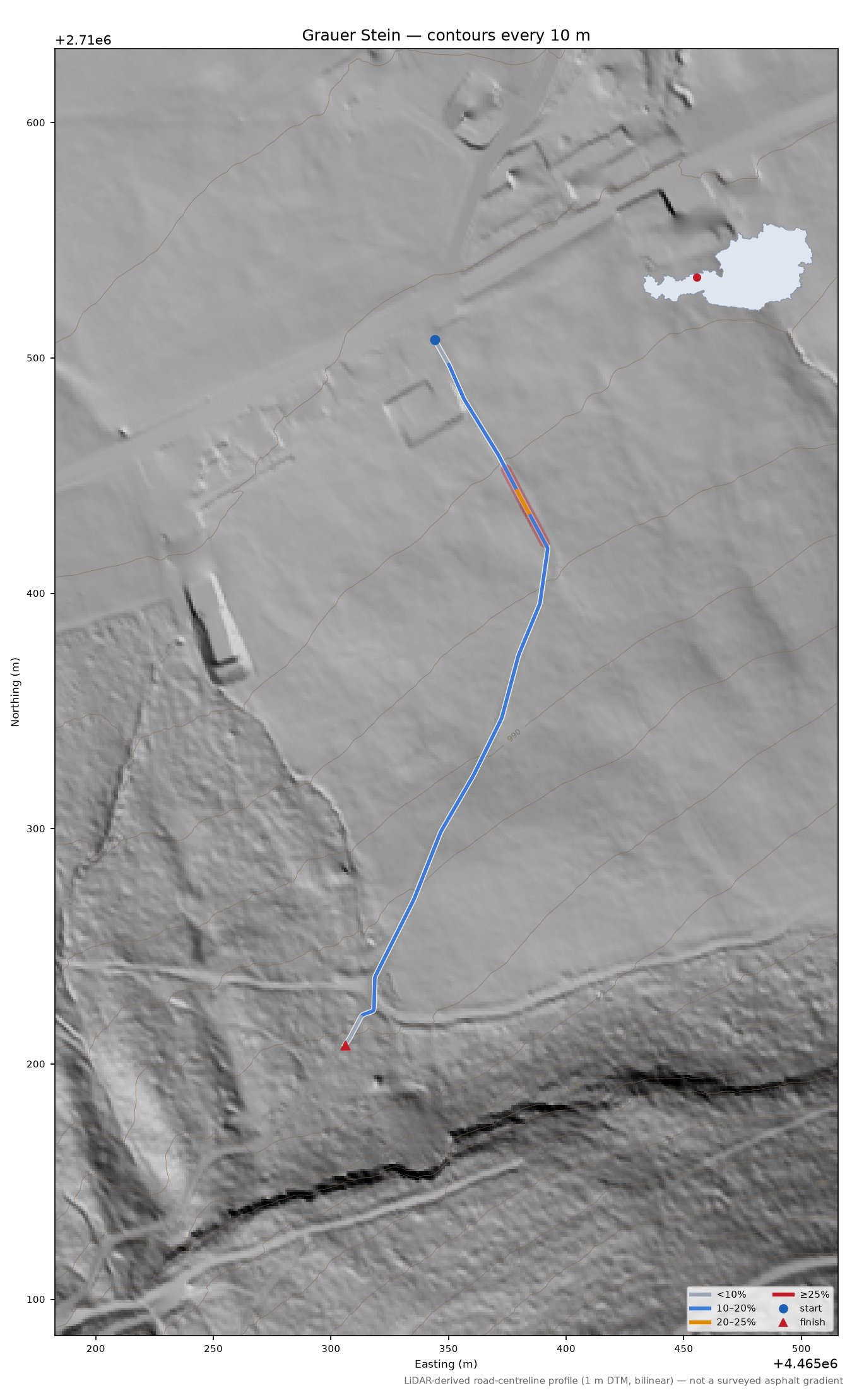 Grauer Stein LiDAR hillshade map with contours