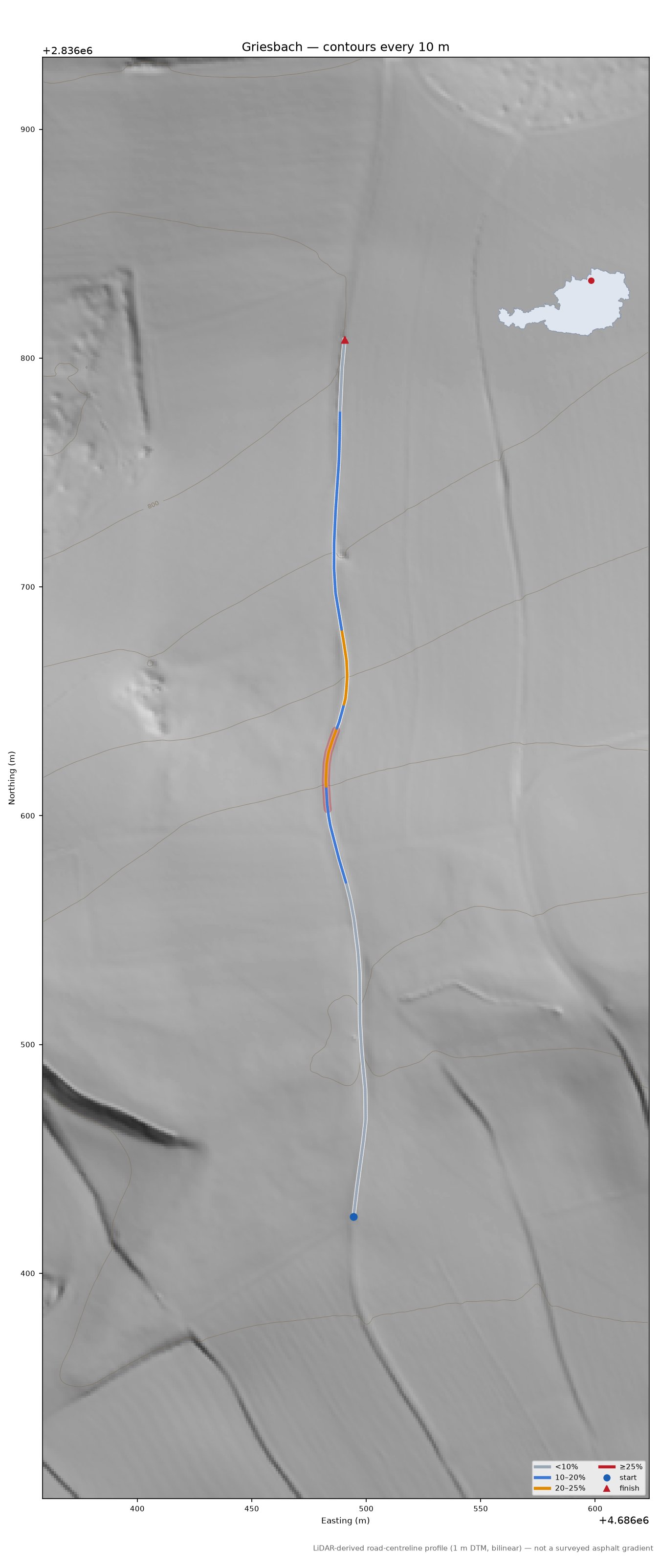 Griesbach LiDAR hillshade map with contours