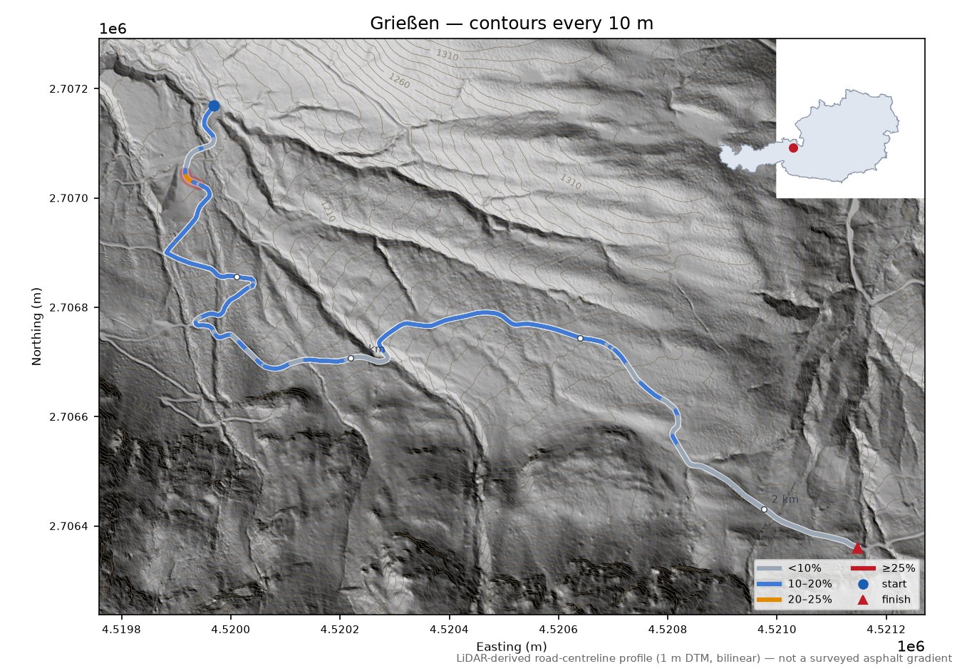 Grießen LiDAR hillshade map with contours