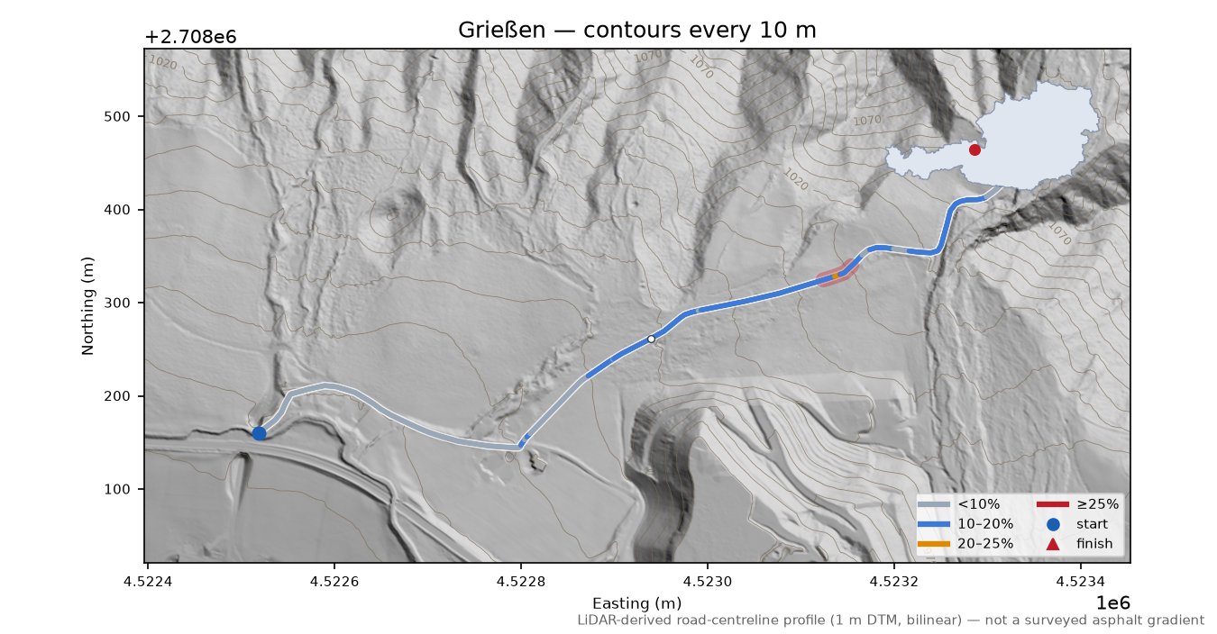 Grießen LiDAR hillshade map with contours