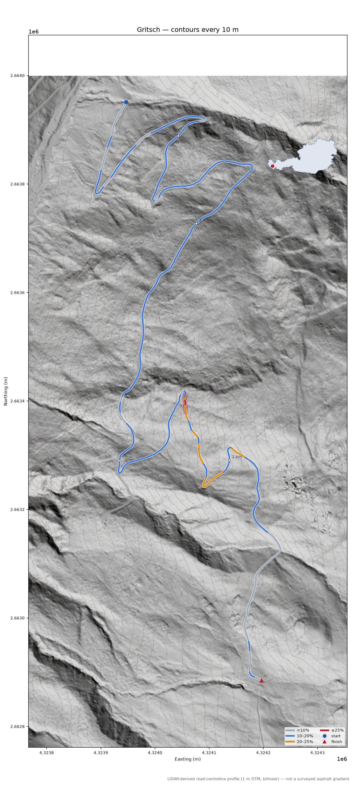 Gritsch LiDAR hillshade map with contours
