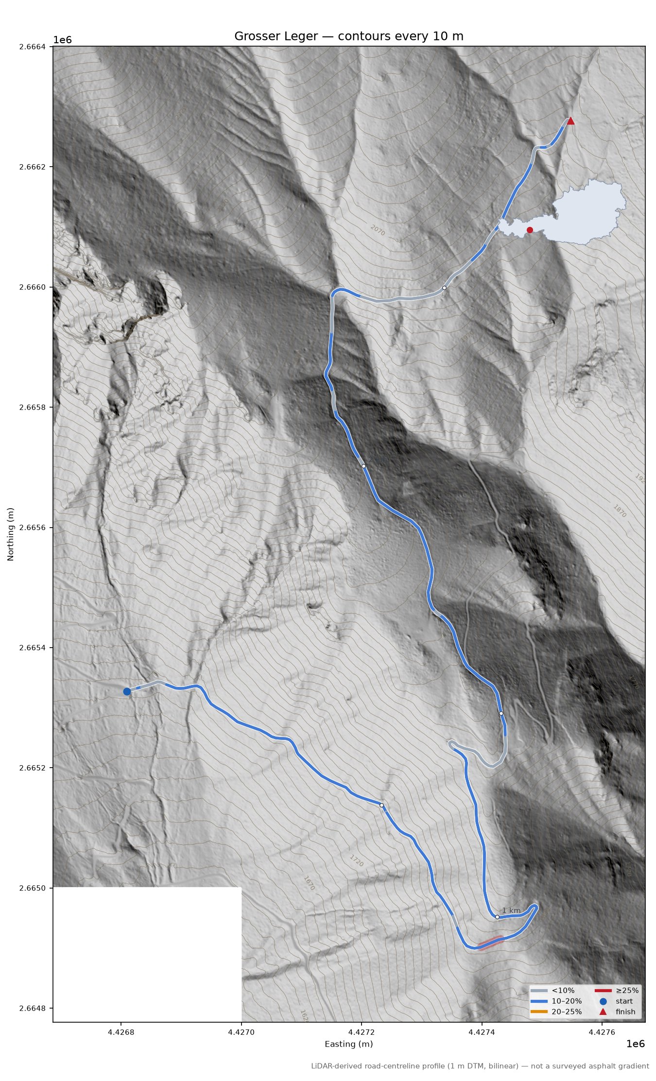 Grosser Leger LiDAR hillshade map with contours