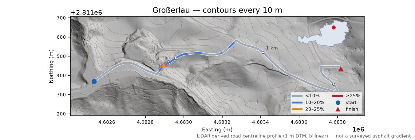 Großerlau LiDAR hillshade map with contours