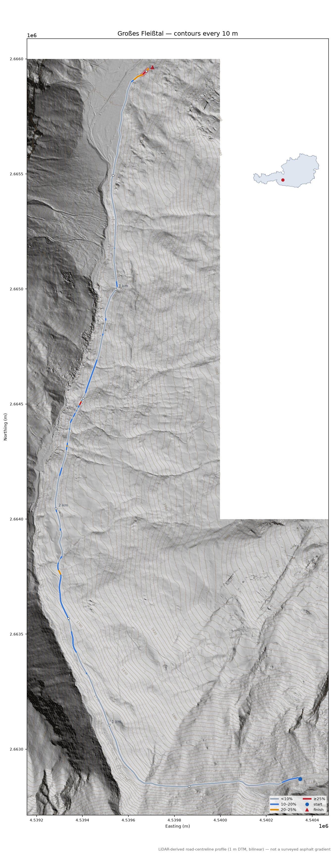 Großes Fleißtal LiDAR hillshade map with contours