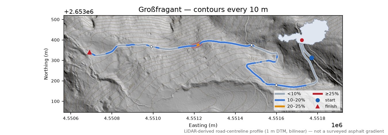 Großfragant LiDAR hillshade map with contours
