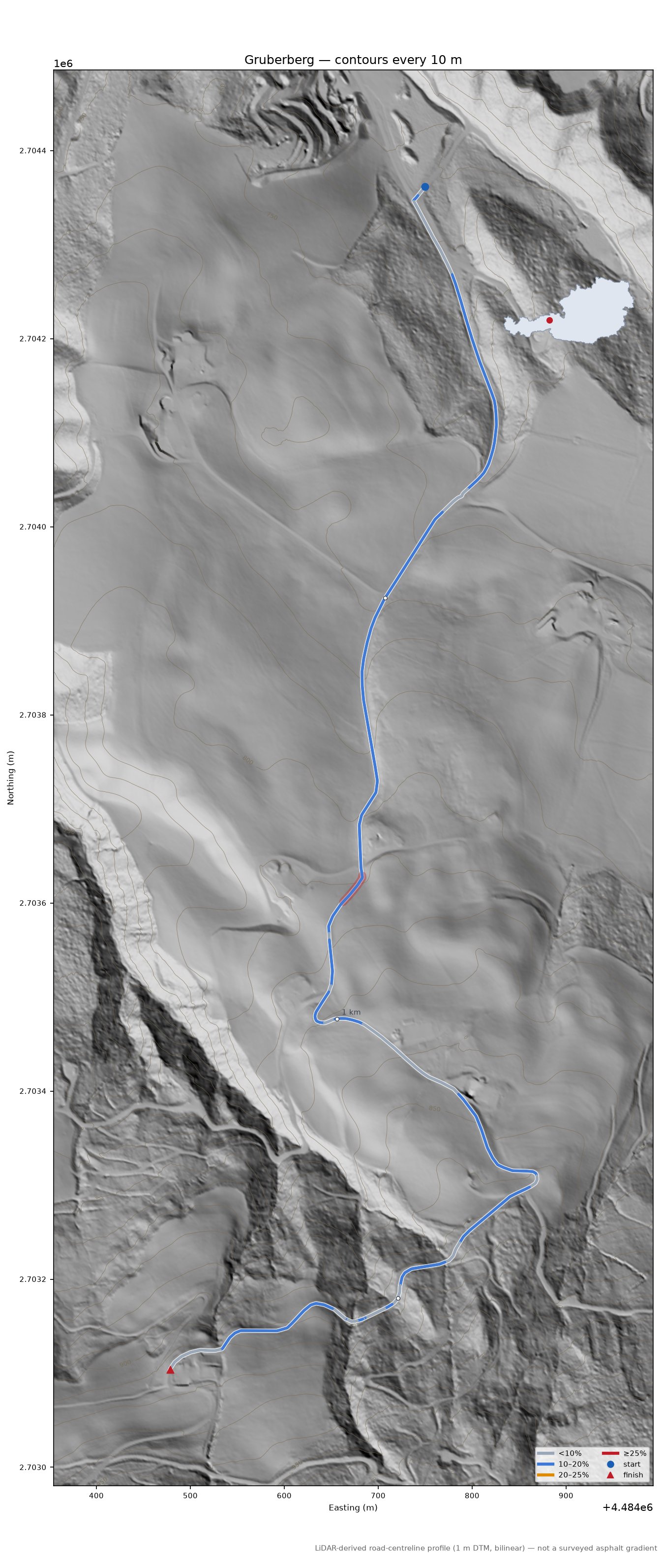Gruberberg LiDAR hillshade map with contours