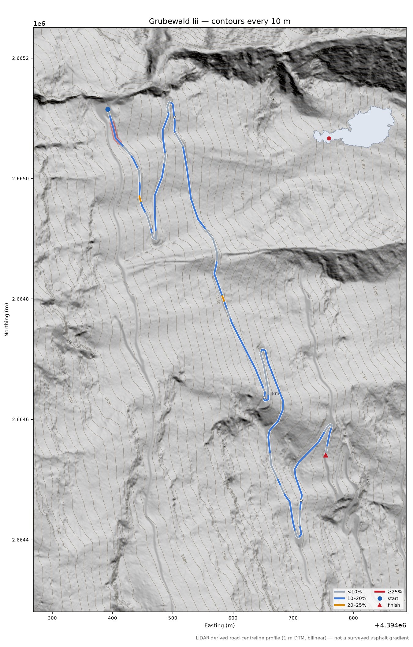 Grubewald Iii LiDAR hillshade map with contours