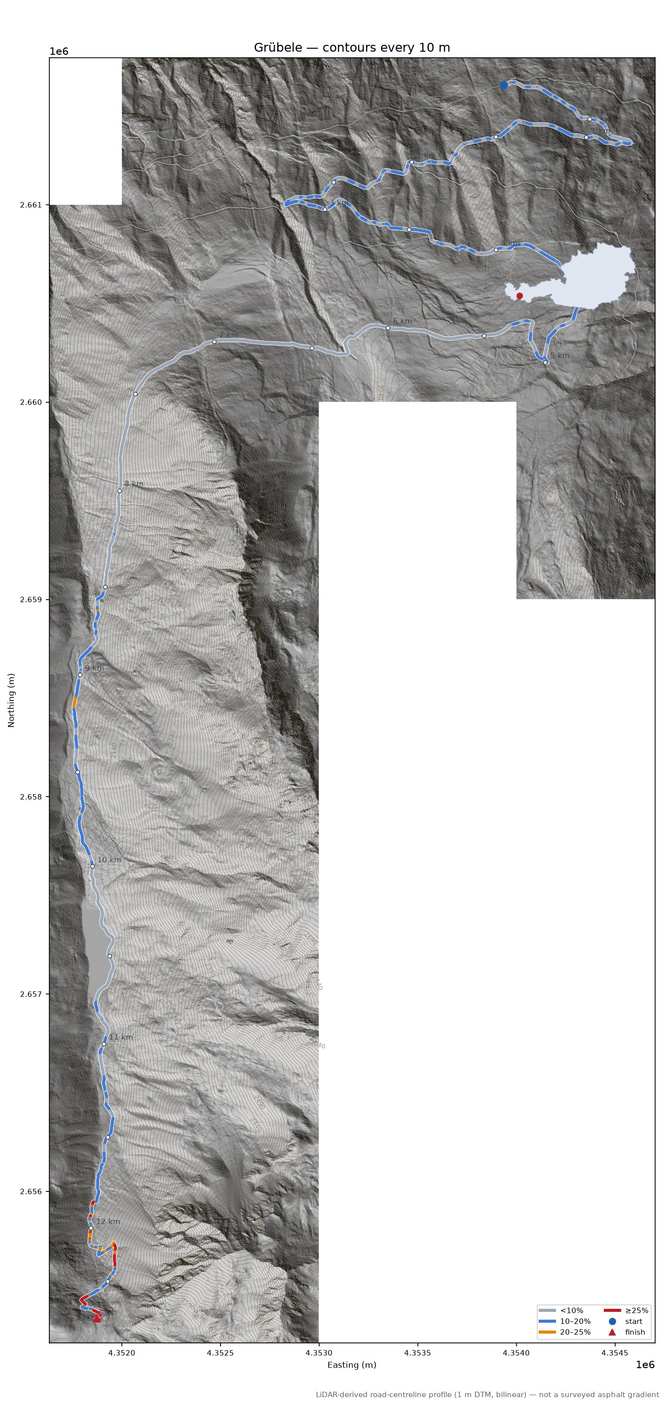 Grübele LiDAR hillshade map with contours