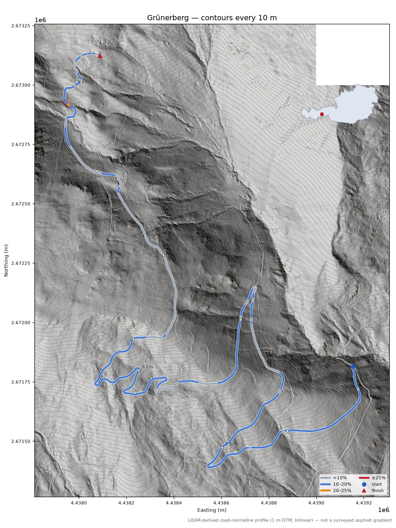 Grünerberg LiDAR hillshade map with contours