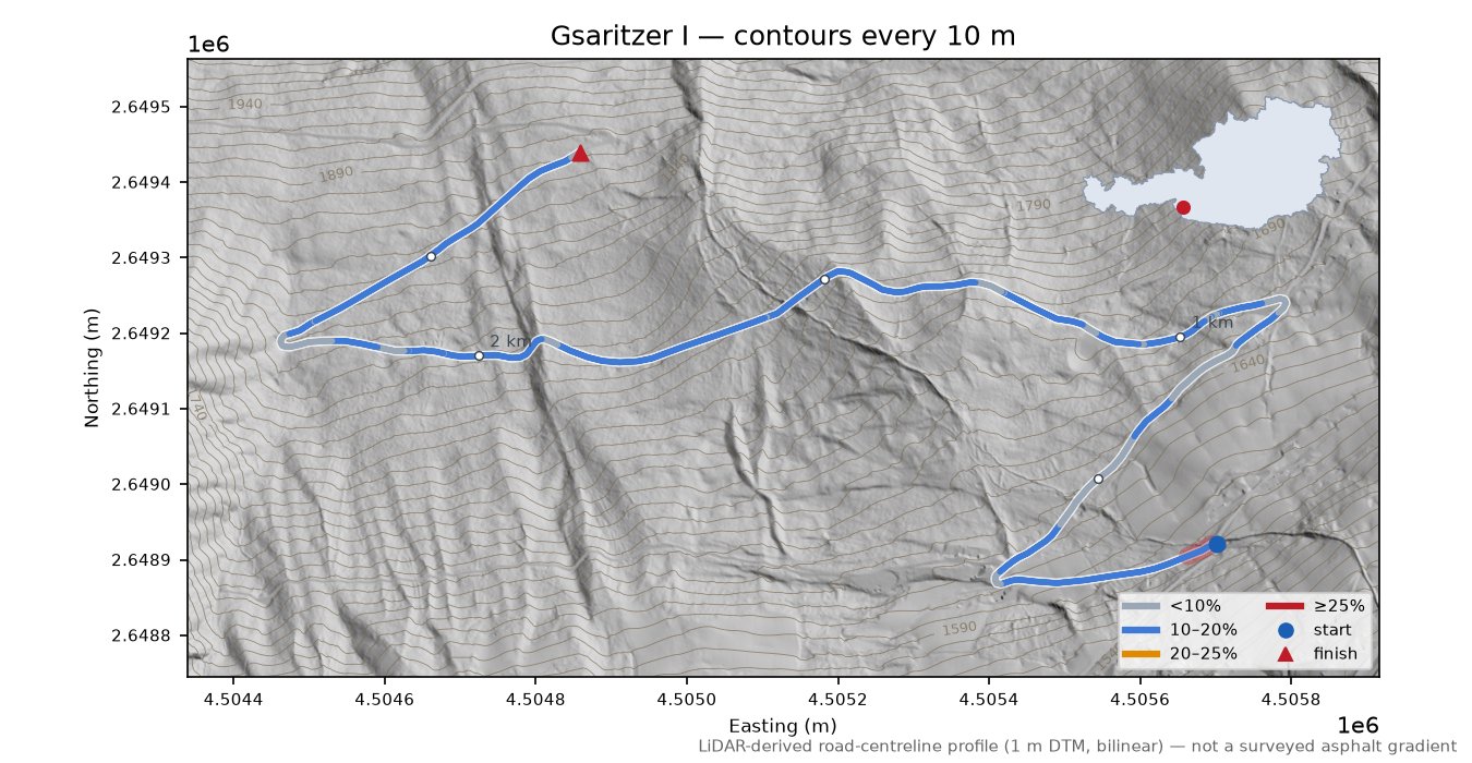 Gsaritzer I LiDAR hillshade map with contours