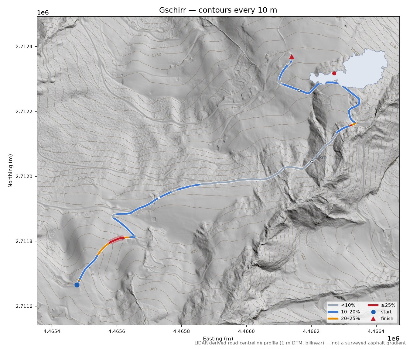 Gschirr LiDAR hillshade map with contours
