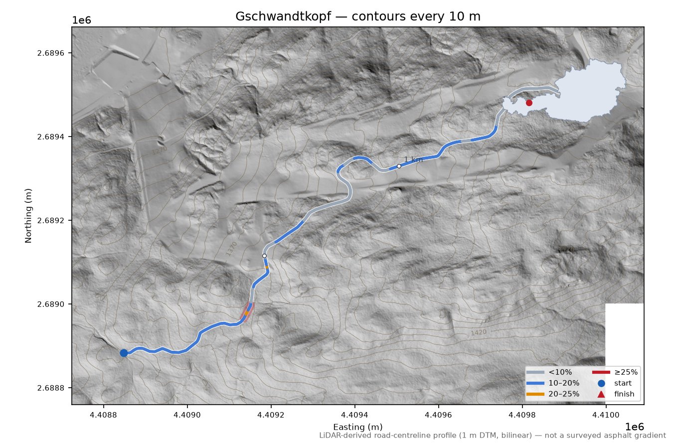 Gschwandtkopf LiDAR hillshade map with contours