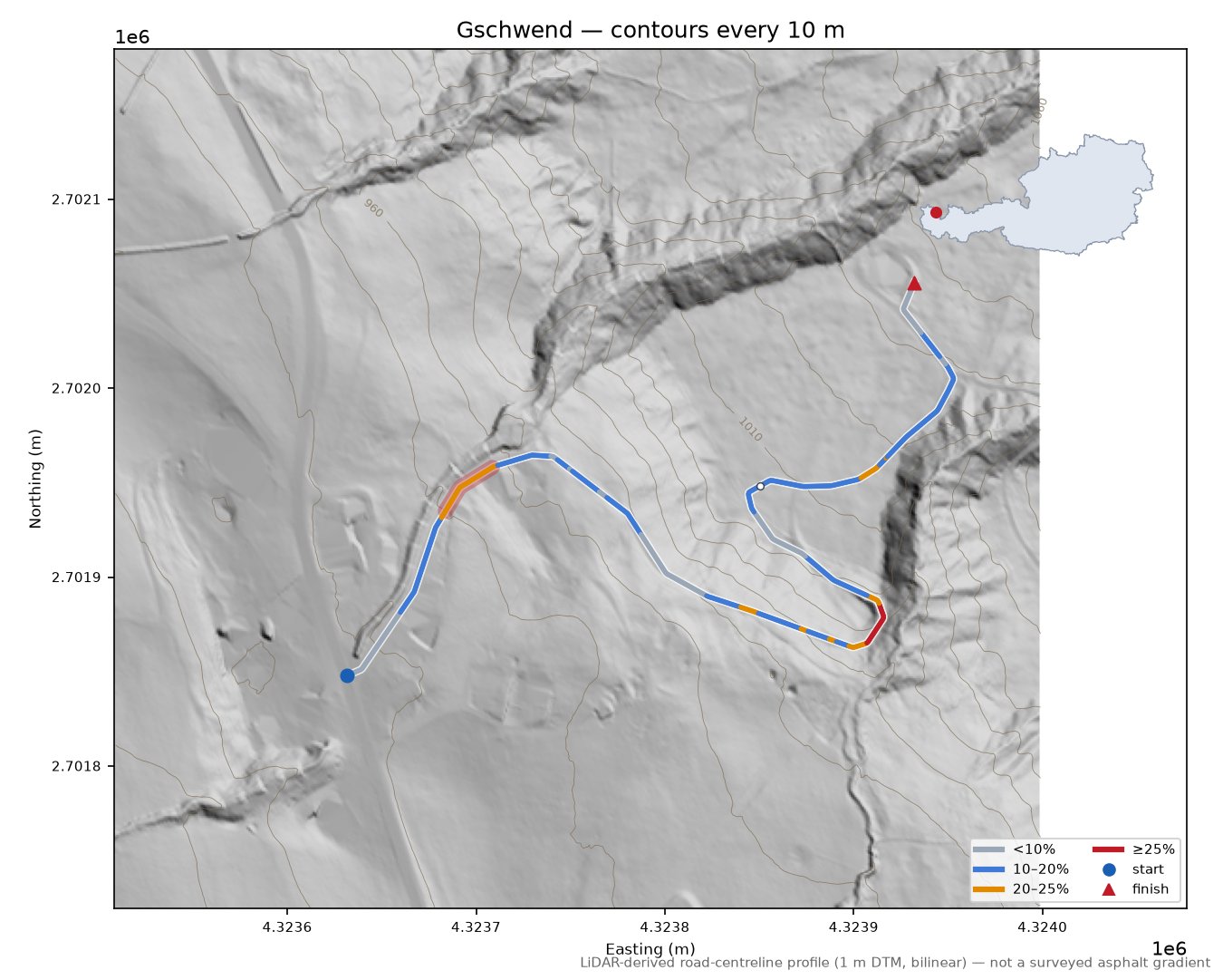 Gschwend LiDAR hillshade map with contours