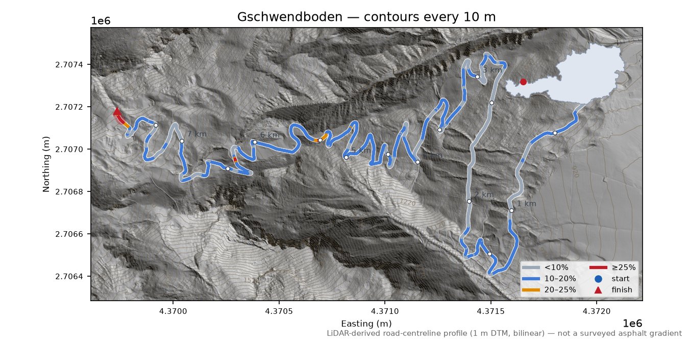 Gschwendboden LiDAR hillshade map with contours