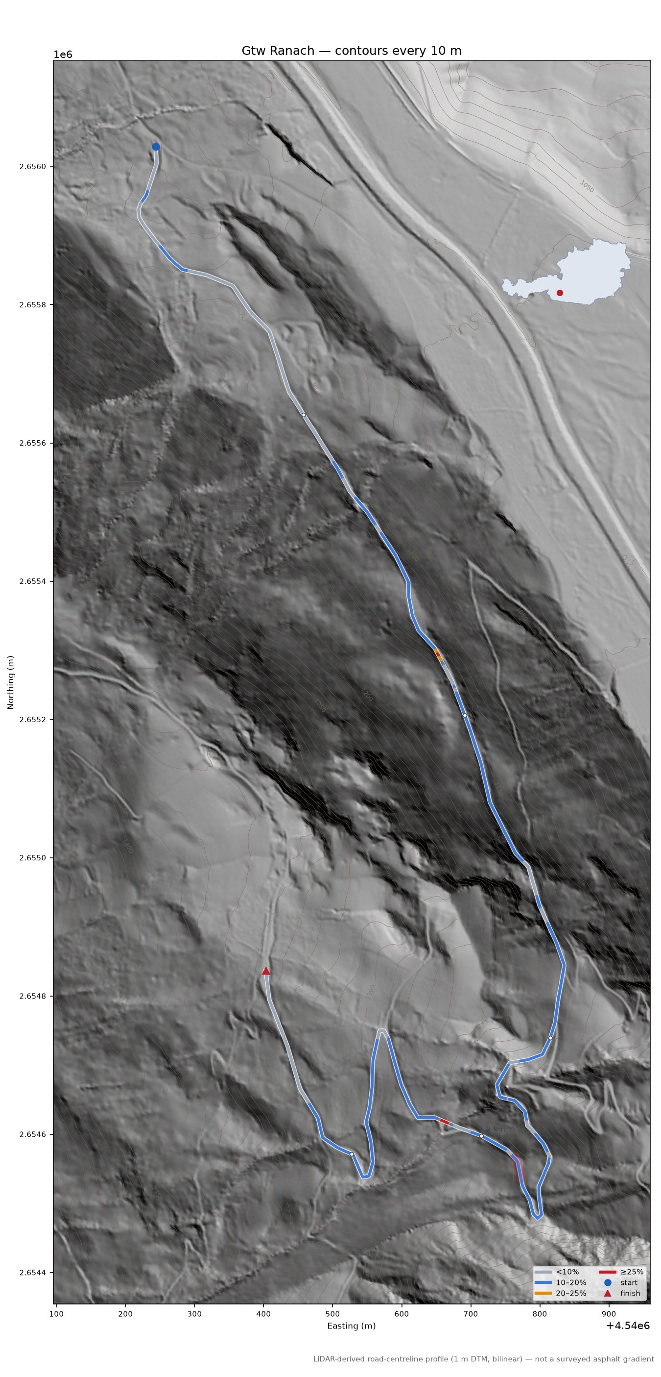Gtw Ranach LiDAR hillshade map with contours