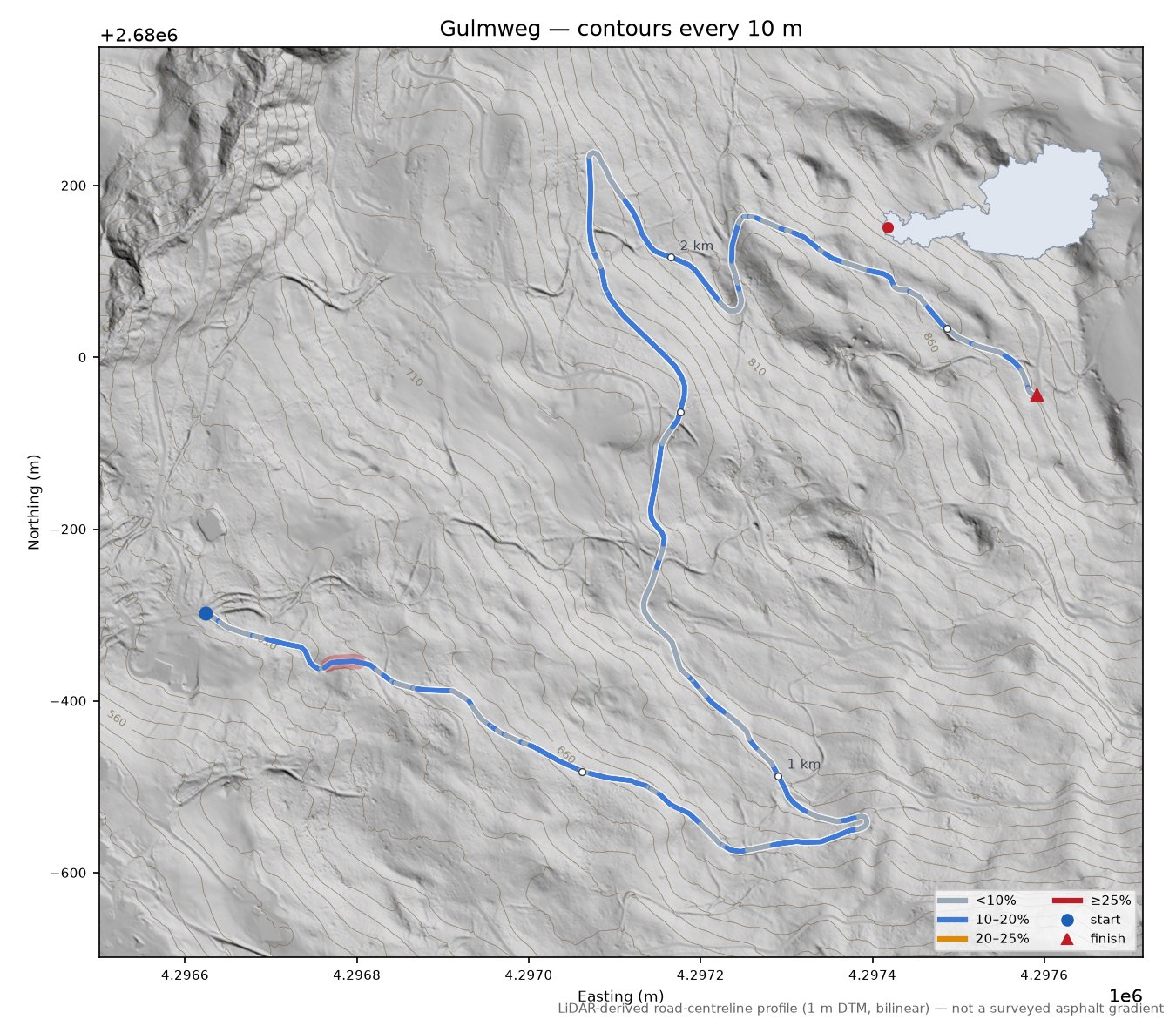 Gulmweg LiDAR hillshade map with contours