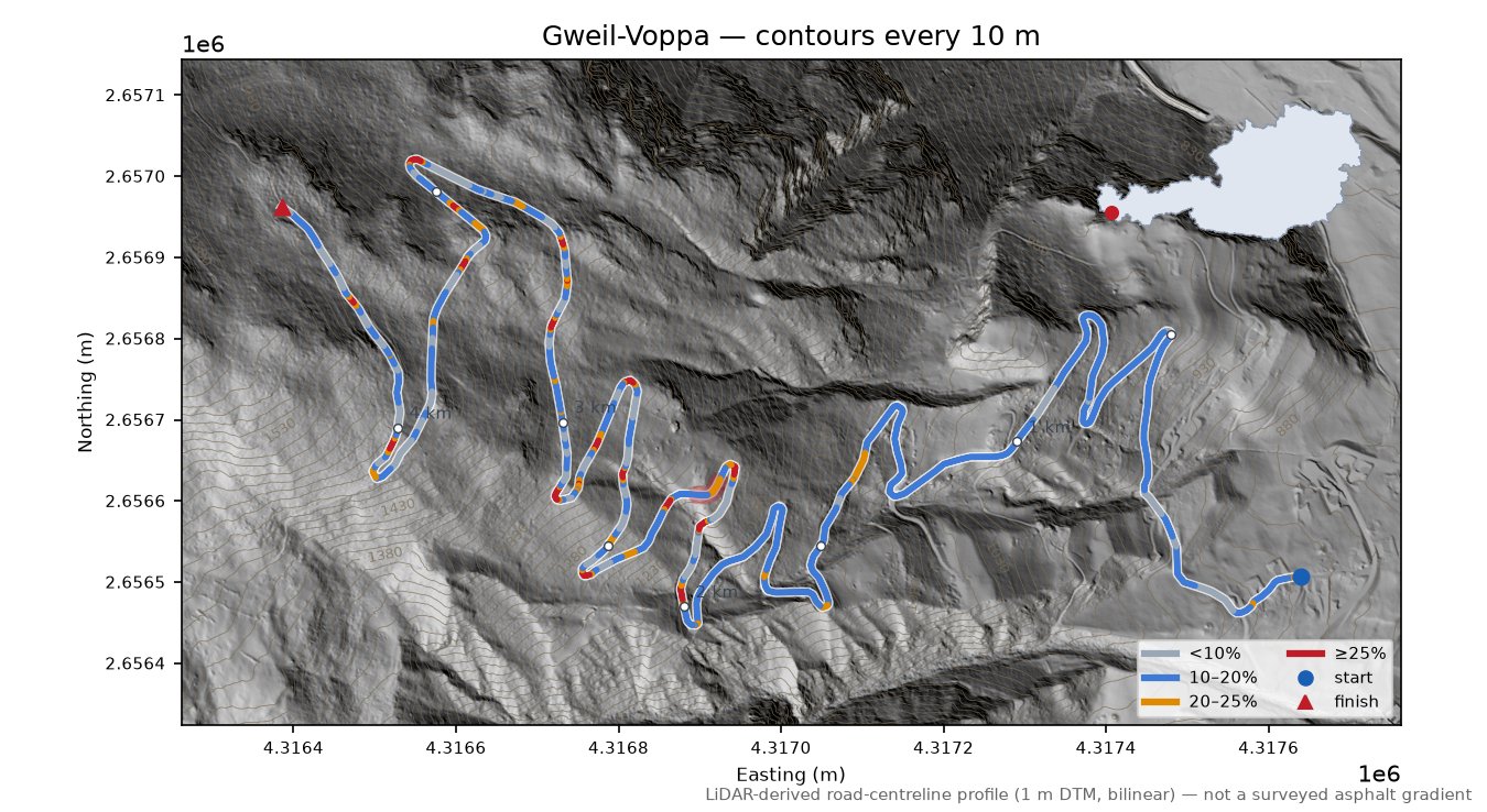 Gweil-Voppa LiDAR hillshade map with contours