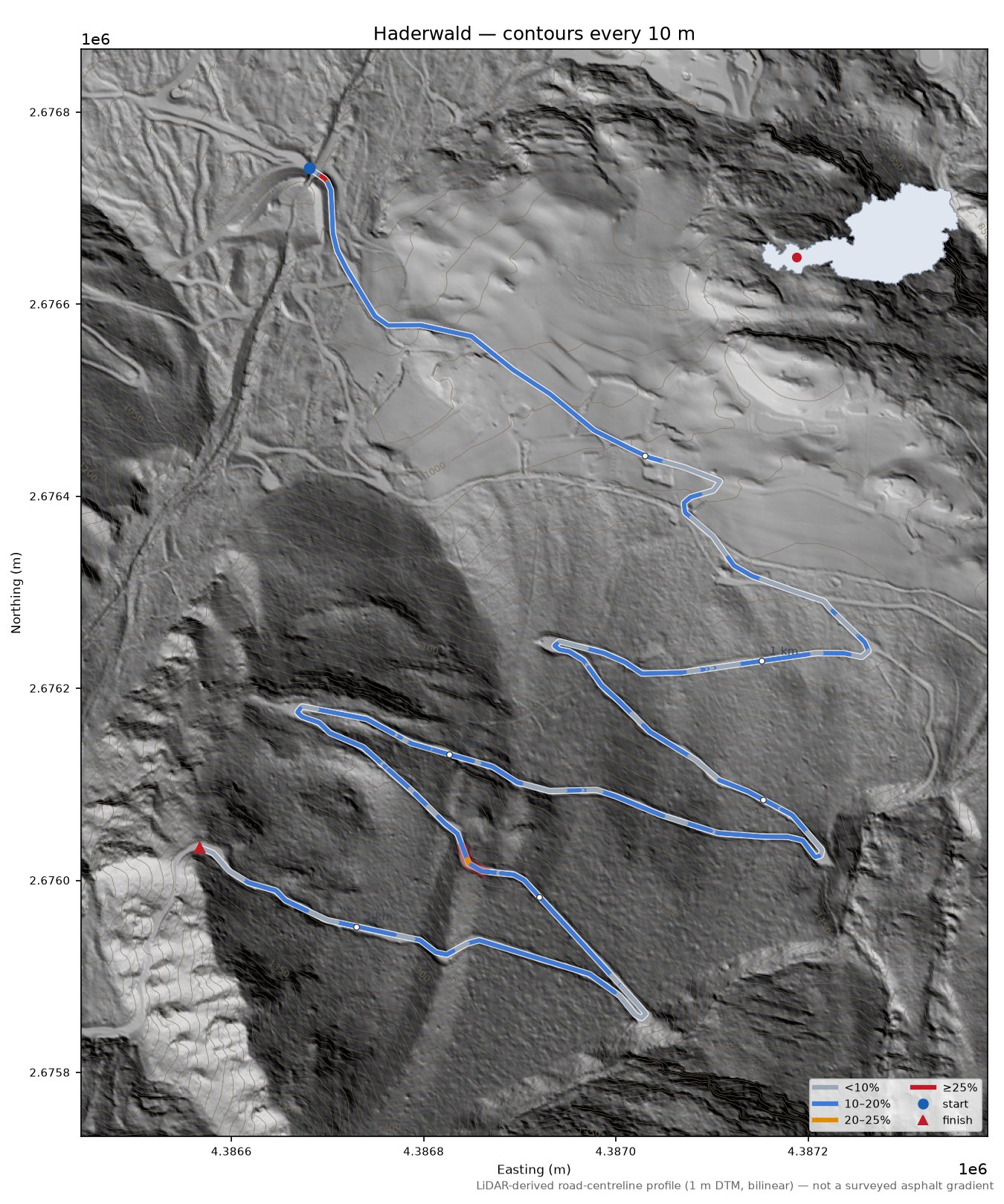 Haderwald LiDAR hillshade map with contours